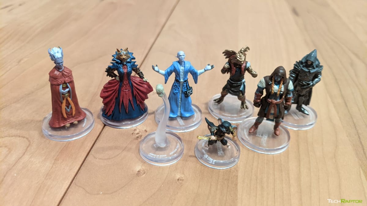 A collection of important miniatures like Shemeshka from Wizkids Planescape