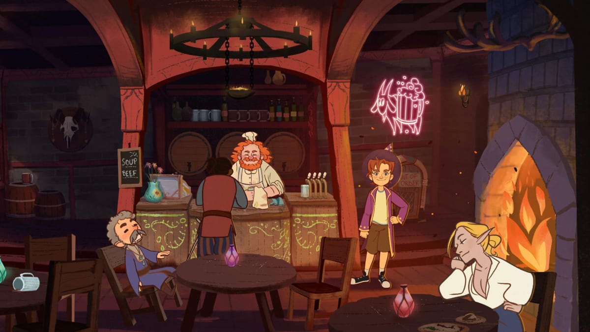 A bustling pub scene in Simon the Sorcerer Origins