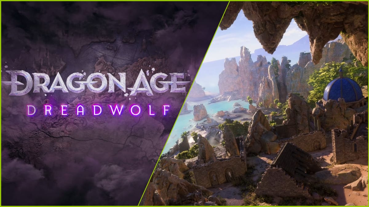 The logo and a screenshot of Dragon Age: Dreadwolf
