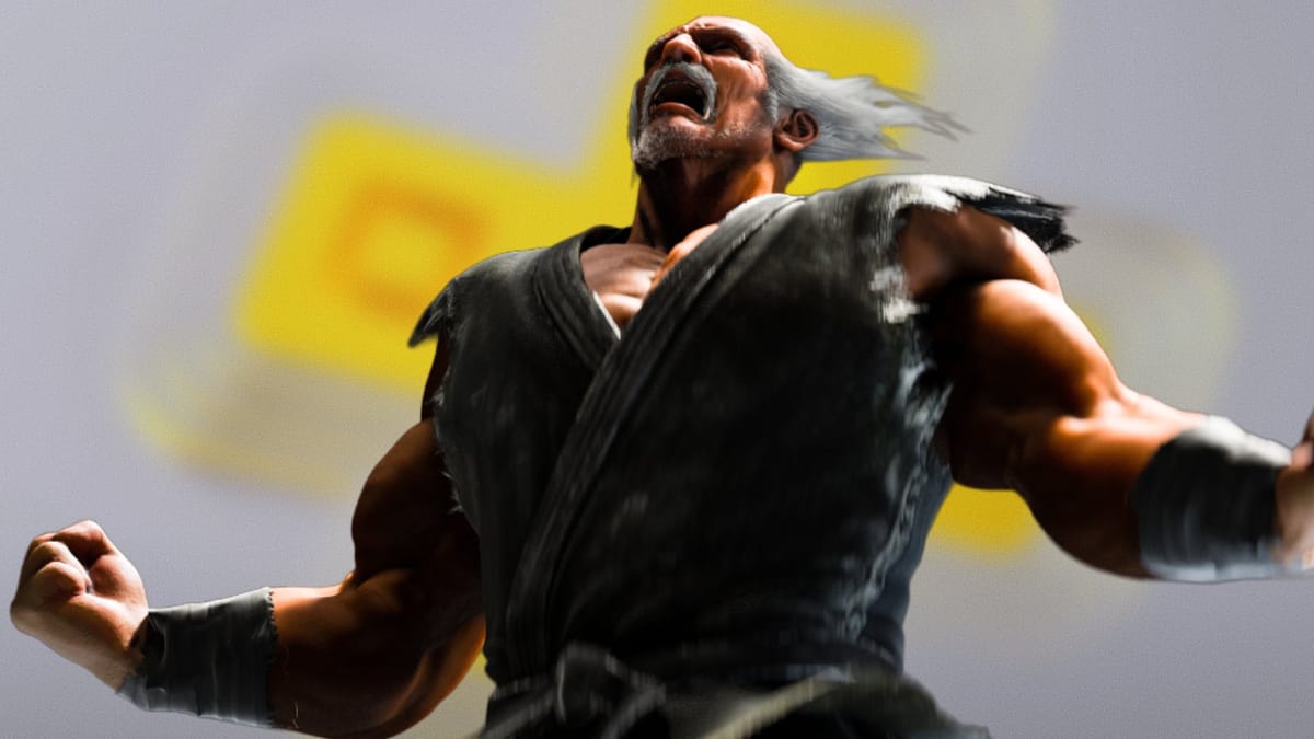 Heihachi can be seen against a PS Plus background