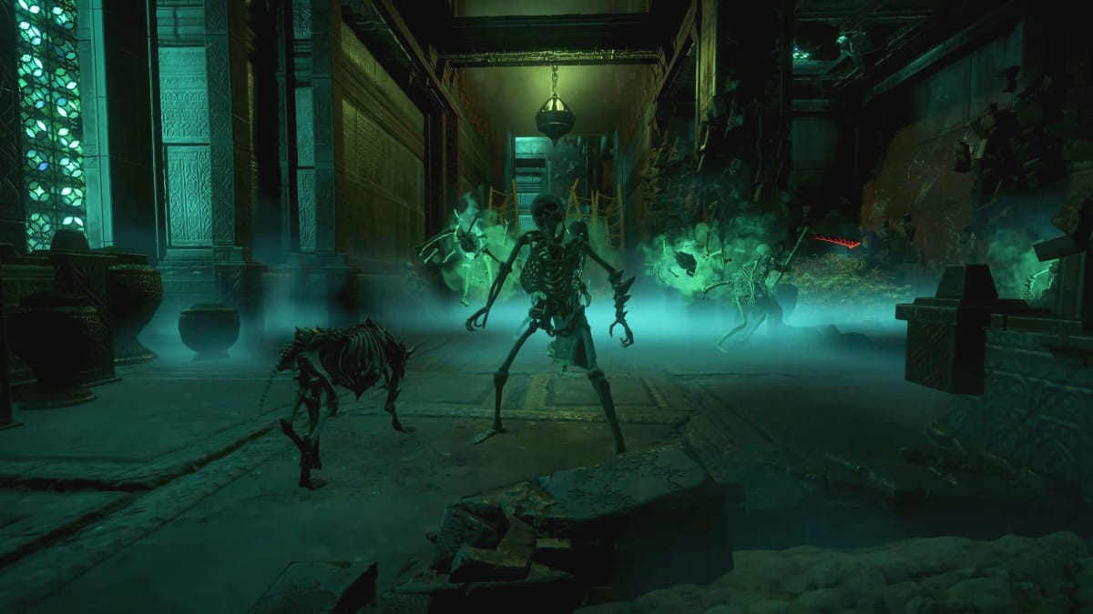 Skeletons and other beasties in the Hollow Halls dungeon, which is part of the new Enshrouded update