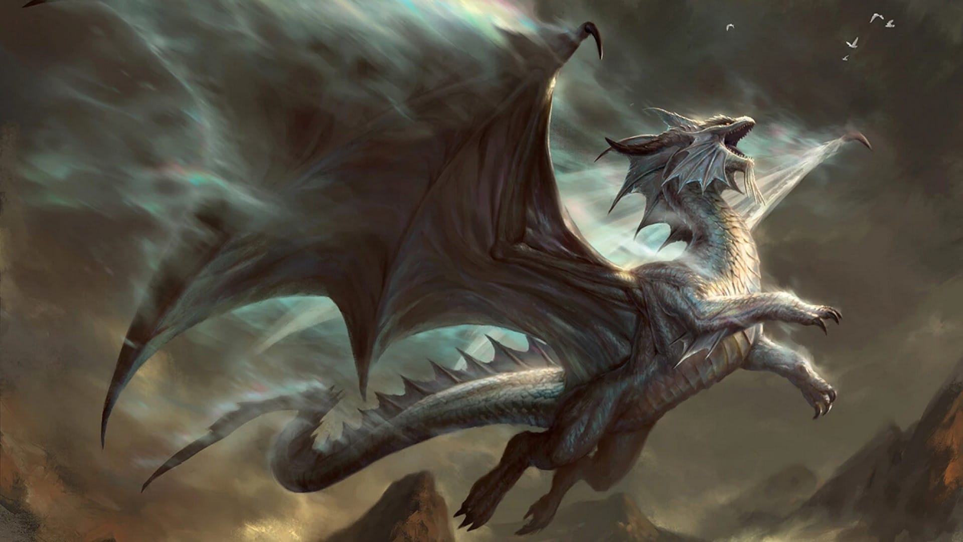 Artwork of the dragon Bahamut from Dungeons & Dragons illustrated by Penguin Random House LLC.