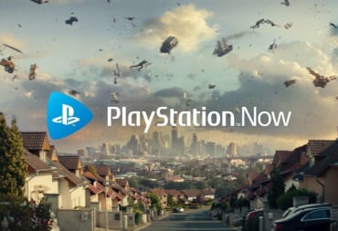 PlayStation Now price logo over a city