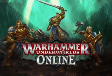 Warhammer Underworlds Online key artwork showing a grizzled cosmic fantasy character bursting from a crowd of enemies. 