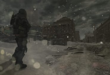 A snowy post-apocalyptic city from Fallout: The Frontier.