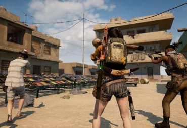 A new PUBG update is adding a reputation system. Three players are pictured aiming weapons