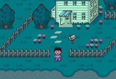 Ness standing outside his house in EarthBound.