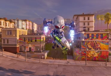 Crypto floating with a jetpack in Destroy All Humans 2 Reprobed