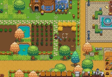 The player watering crops in Pixelshire