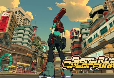 Bomb Rush Cyberfunk Delayed, screenshot in game of the main character standing in front of a vast city just waiting to explore. 