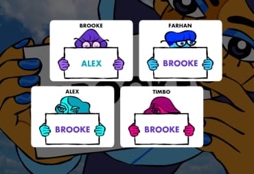 One of the irreverent games in The Jackbox Party Pack 9, in which players hold up cards with other players' names on