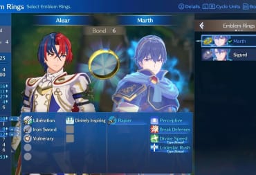 Fire Emblem Engage screenshot of the in game player menu, showcasing the Divine Edition menu where we see the players stats