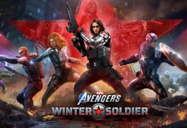 Marvel's Avengers Winter Soldier cover showing off the Winter Soldier, Captain America, Black Widow, Hawkeye, and other characters in the background.