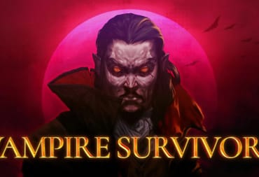 A Dracula-esque vampire staring at the camera and daring you to play the Vampire Survivors console version