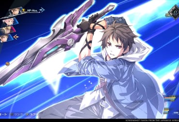Legend of Heroes screenshot shows a guy with a purple sword.