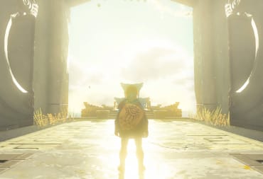 Link standing in a doorway framed by sunlight in Zelda Tears of the Kingdom