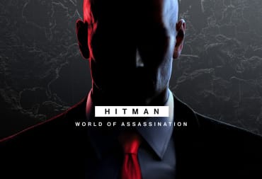 Agent 47 in shadow with the Hitman: World of Assassination title in front of him