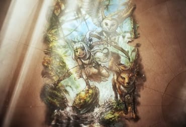 Artwork of Ochette, the Hunter, in Octopath Traveler II, accompanied by her two companions