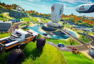 A Lego car overlooking the land of Racington in Lego 2K Drive