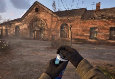 The player drinking a Non Stop-branded energy drink in Stalker 2