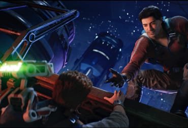 Bode reaching for Cal as the latter clings onto a ledge in Star Wars Jedi: Survivor