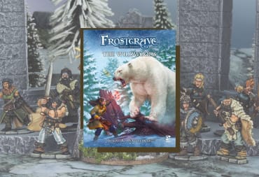 An image of Frostgrave: The Wildwoods, a new expansion for Frostgrave set on top of a photograph of painted miniatures.