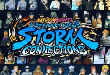 The Naruto x Boruto Ultimate Ninja Storm Connections logo against a backdrop of many of the game's playable characters