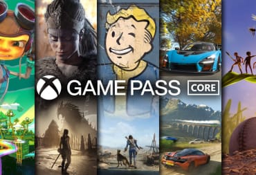 An Xbox Game Pass Core banner advertising Psychonauts, Hellblade: Senua's Sacrifice, Fallout 76, Forza, and Grounded