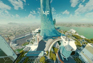 Image looking over the city of New Atlantis from the Mercury Tower penthouse in Starfield