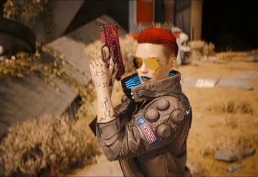 V holding the Cheetah Iconic Power Pistol from the Cyberpunk 2077 Phantom Liberty No Easy Way Out side story