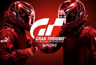 Two racers clasping arms with the Gran Turismo Sport logo in the foreground