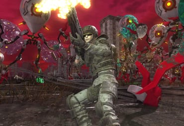 A soldier shooting at aliens around him in Earth Defense Force 6