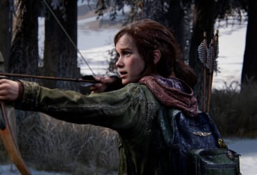 Ellie aiming a bow off-screen in the Naughty Dog game The Last of Us Part I