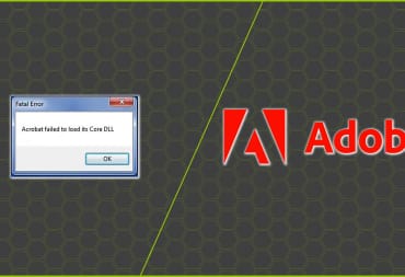 Adobe DLL error window next to adobe logo