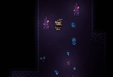 Below the Stone Resources Guide - How to Find the Items You Need - Cover Image Looking at Blue Cap Mushrooms in the Caves