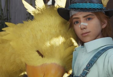 Choco Billy leaning his head against a chocobo in Final Fantasy VII Rebirth