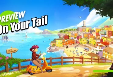 On Your Tail preview header with key art showing Diana arriving to Borgo Marina on a scooter.