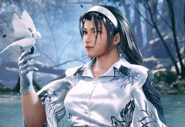 Jun Kazama with a white bird perched on her hand in Tekken 8