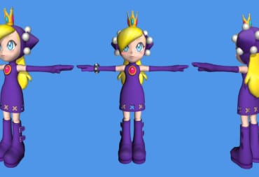 Three 3D renders of the scrapped character Walpeach, originally intended for the GameCube game Mario Power Tennis