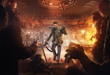 Frank West posing with a baseball bat over his shoulder in key art for Dead Rising 4