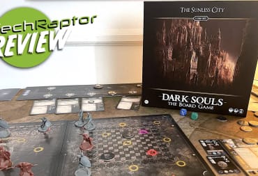 An image from our Dark Souls: The Board Game - The Sunless City Core Set review, featuring the box and the game laid out.