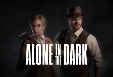 A promo image of Alone in the Dark, showing Edward Carnby and Emily Hartford in front of the game's logo, darkness surrounding them.