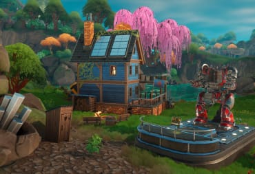 Lightyear Frontier Mech Upgrades Guide - Cover Image Mech in the Upgrade Depot Next to the Mansion by a Pond