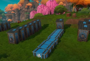 Lightyear Frontier Storage Guide - Cover Image Storage Boxes and Small Sheds Arranged on a Grassy Hill