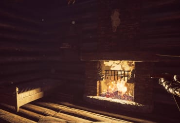 A lit Fireplace in the Story Mode cabin.