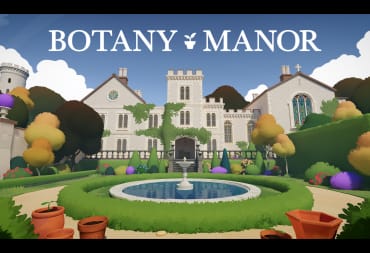 A spread-shot cover of Botany Manor, showcasing the entrance of an illustrious manor decorated with colorful and vibrant flora.