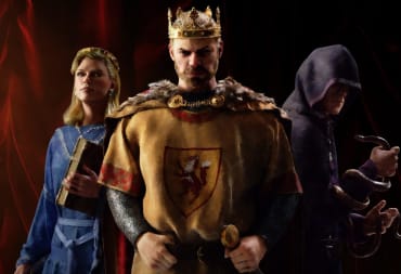 Three medieval figures in the Crusader Kings 3 key art