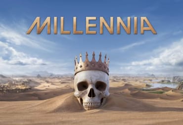 Artwork for the Civ-like 4X game Millennia, featuring a skull wearing a crown below the game's title
