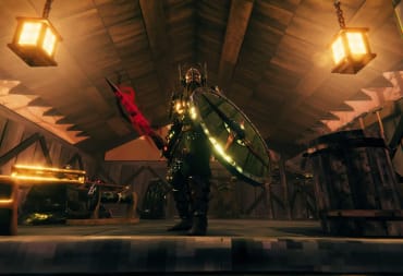A warrior in full armor in the new Valheim Ashlands update