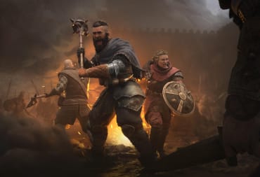 Three warriors in battle stance in key art for Wartales